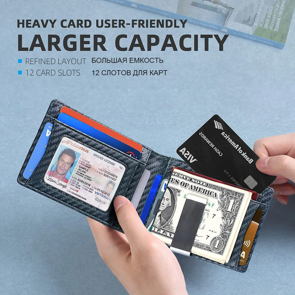 Men's Smart Genuine Leather Wallet Purse Bank Credit Card Holder For Men Slim Anti RFID Theft Wallet Money Clip Bag Cardholder