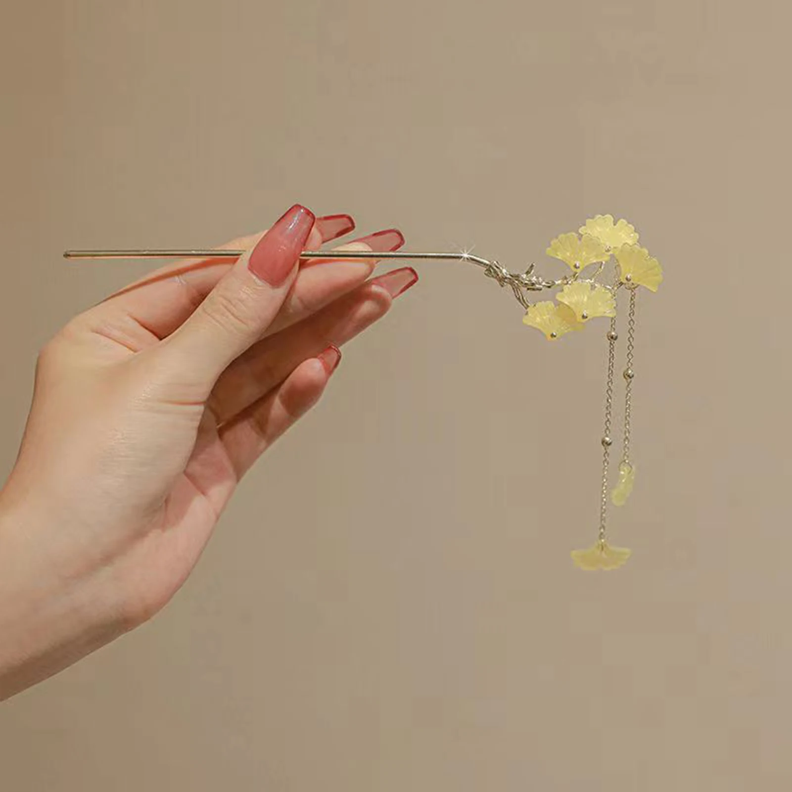 Tassel Ginkgo Leaf Hair Stick Chinese Hanfu Hair Accessoreis Fairy Insert Hairpin Chopstick Antique Girls Hair Bun Jewelry Tiara