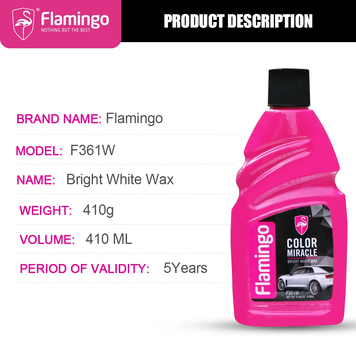 Flamingo F361W 410ml Bright White Wax Ceramic Nano Coating For White Car Crystal Polish Wax Color Miracle Hydrophobic Agent