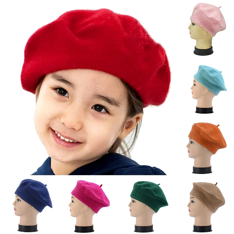 Children Beret For Girls Artist Cute Warm Baby Wool Hat Children's Hats For Winter Retro Vintage Elegant Beret Props Photography