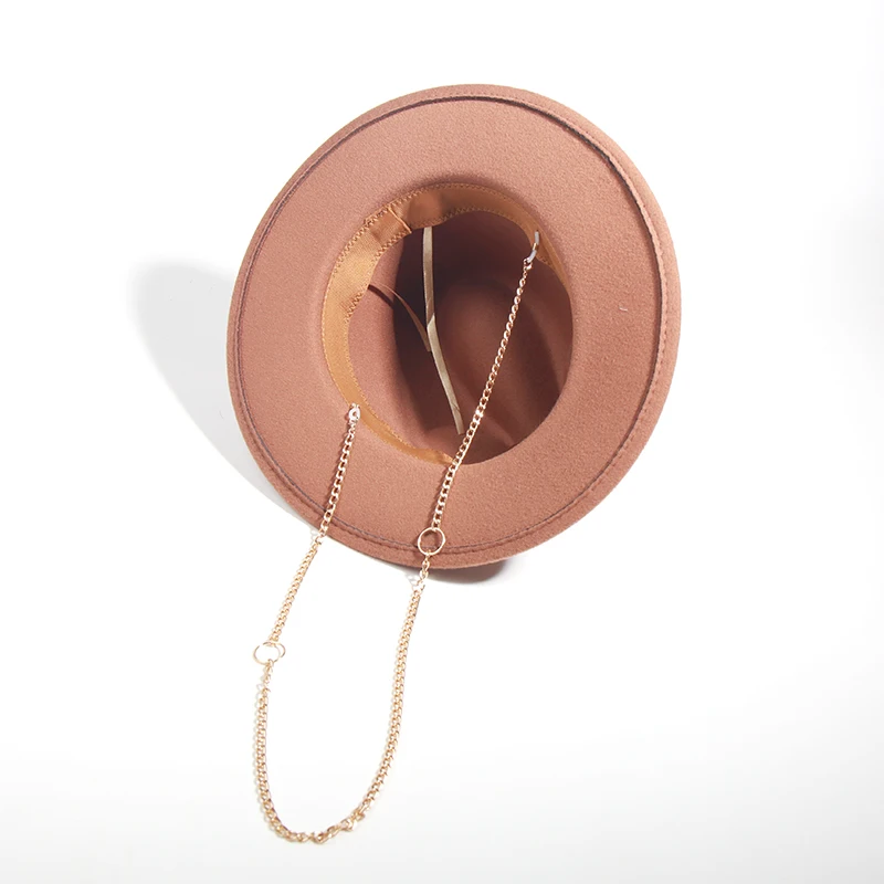New Luxury Desige Letter Fedora Hat For Women Metal Chain Decor Jazz Hat Party Church Caps