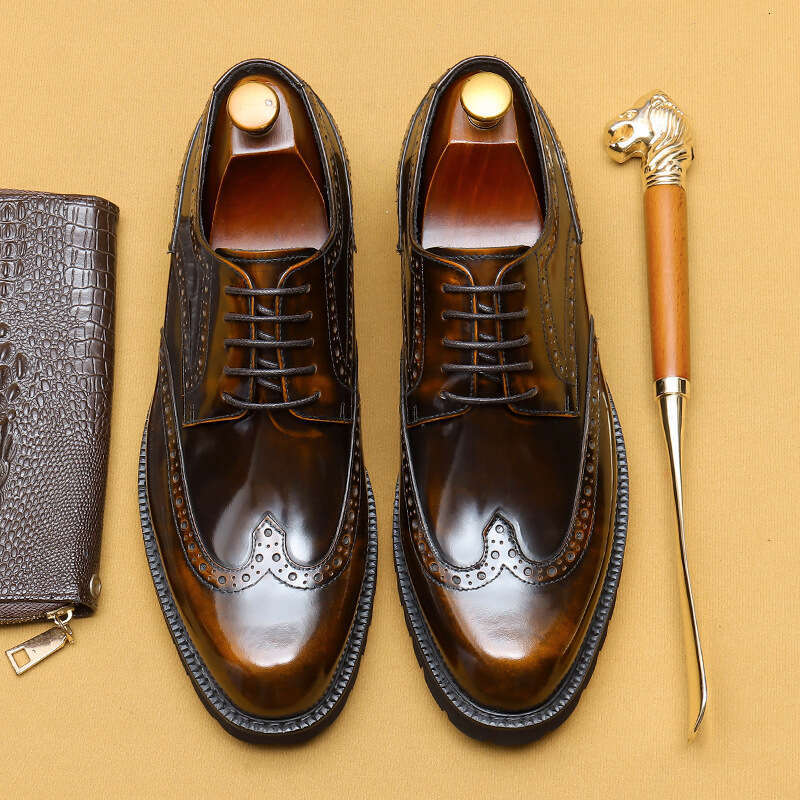 British Business Dress Leather For Men, Made Of Thick Bottom Increased Height, Lacquer Bright Leather, Blok Men's Shoes