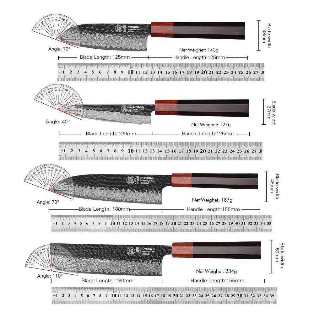 F.YOUNG Japanese Chef Knife Damascus Steel Professional Kitchen Knives Meat Slicing Sashimi Utility Hand Forged Cooking Utensils X2501251