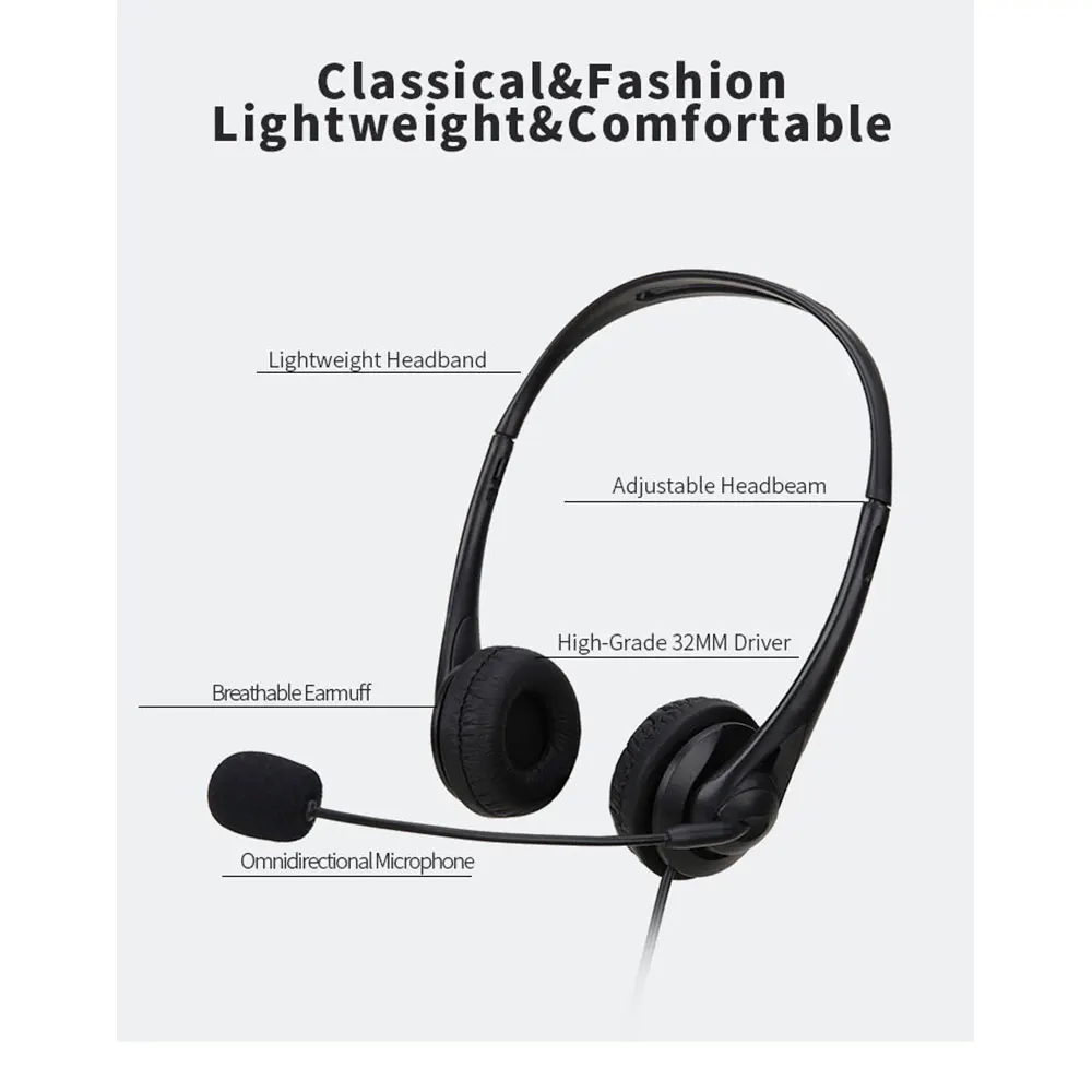 3.5mm/USB Computer Laptop Headphone with Noise Cancelling Microphone Chatting Network Teaching Video Conferencing Wired Headset