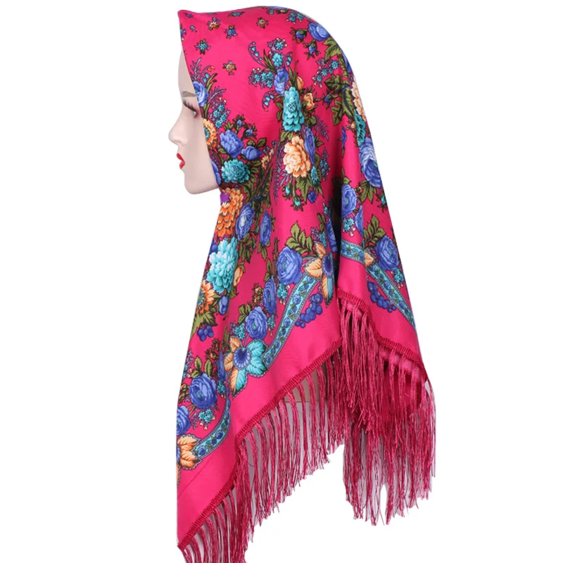 New Ethnic Style Headscarf hijabs for woman Scarf Muslim Print Tassel Shawl Middle-aged and Elderly Warm bandana Square Scarf