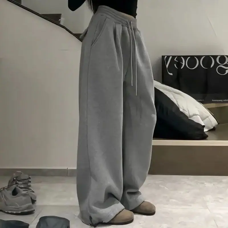 Deeptown Grey Fleece Sweatpants Women Oversize Warm Brushed Pants Y2k Vintage Korean Streetwear Joggers Trousers Harajuku Casual