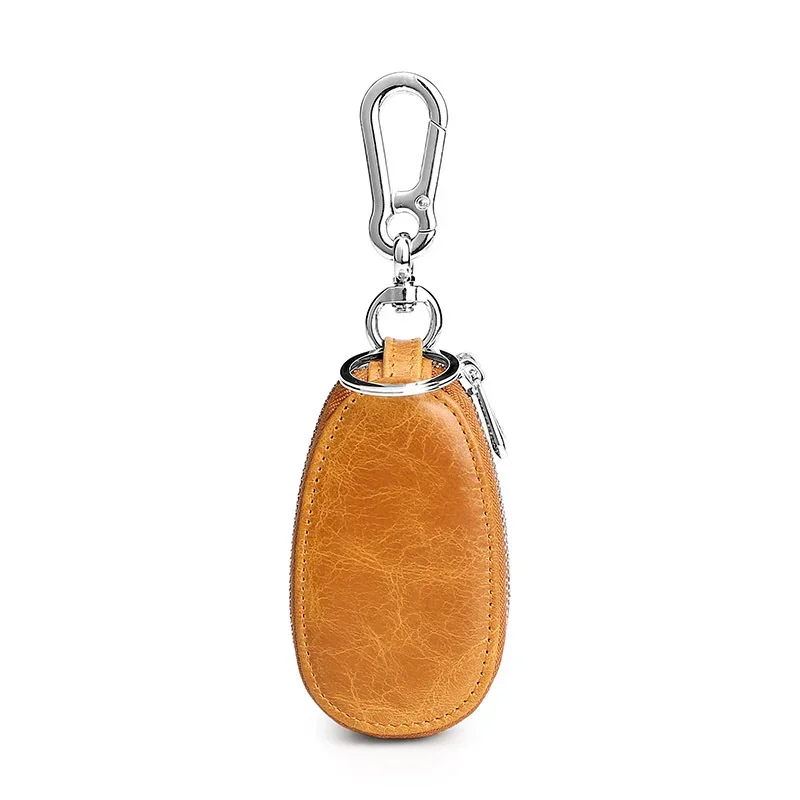 for Genuine Leather Keycase Men's Double-layer Zipper Car Keycase with Retro Top Layer Cowhide Keycase Keychain Wallet smile