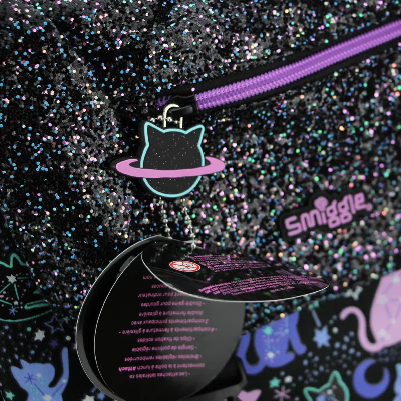 Australia Smiggle Original High Quality Children's School Bag Kawaii Girls Backpack Beautiful Black Starry Cat 18 Inch Kids Bags