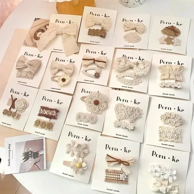 2PCS Baby Hair Pins Lace Floral Hair Clips for Girls Daisy Jacquard Flower Hairpins Barrettes Korean Kids White Hair Accessories