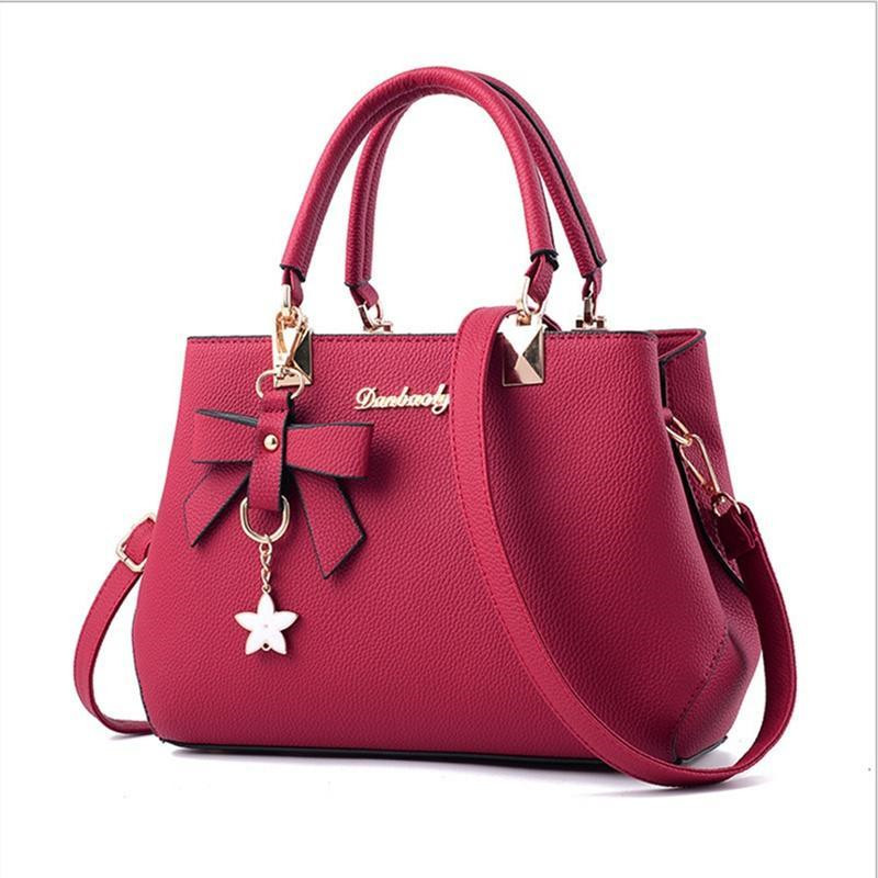 2023 New Shoulder Bags Women Vintage Bowknot Star Pendant Handbag Casual Women Messenger Leather Large Capacity Bags