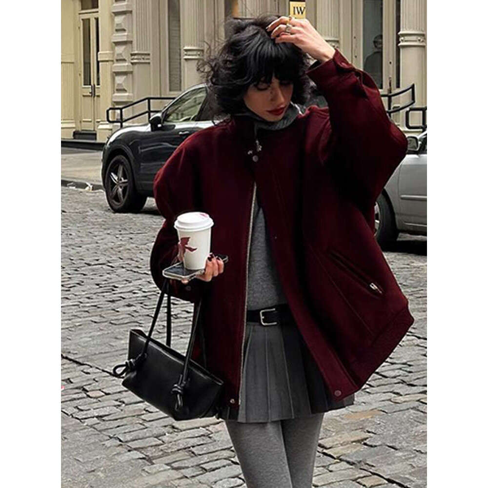 Round Neck Zipper Jersey Loose Casual Commute Woolen Baseball Uniform Pilot Jacket Top Autumn Winter New Women's Coat