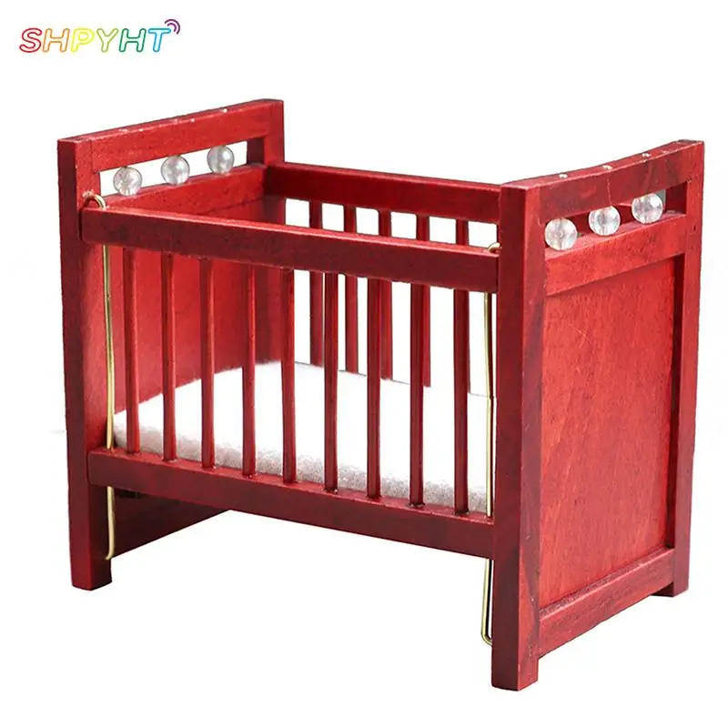 Dollhouse Miniature Wooden Nursery Cradle Baby Crib Cot Furniture Decorate Kids Doll House Accessory 5