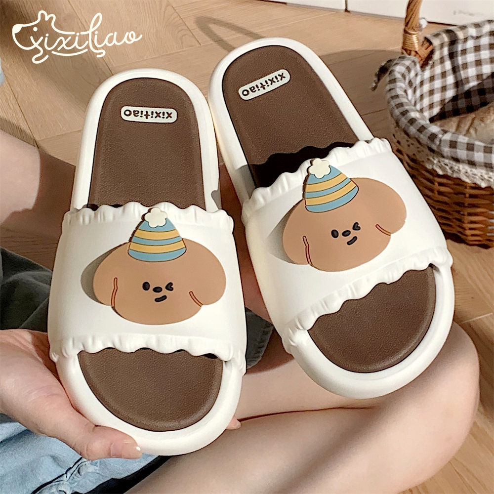 Soft platform double home summer slippers women personality cute hat dog indoor street sandals girl slippers