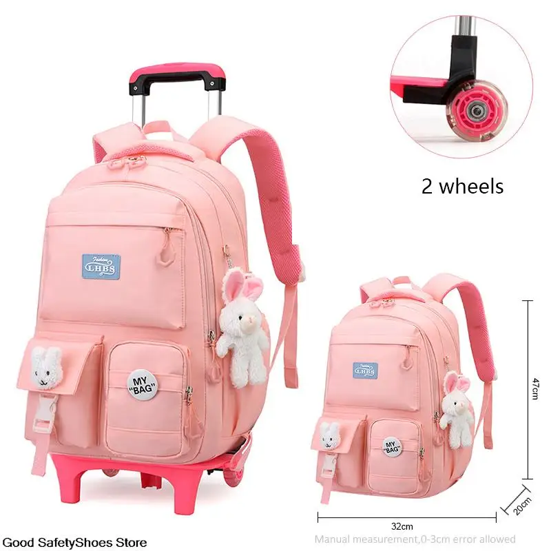 Wheeled School Backpack For Girls Kids Removable Schoolbags Waterproof Children Trolley Bags Cute Rolling School Book bags Girls