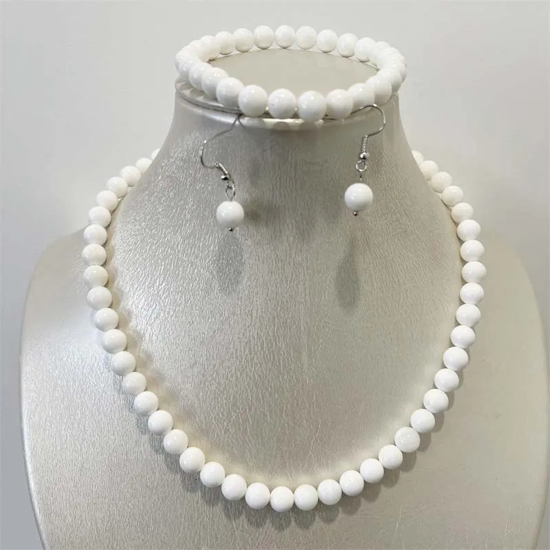 8MM white Tridacna pearl shell natural stone jewelry set bead necklace trend simple n party 241031