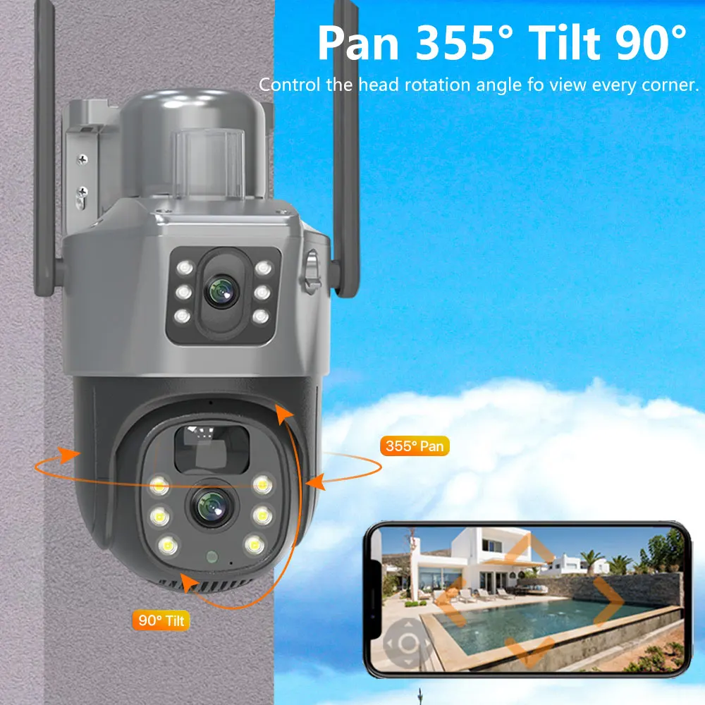 4K 8MP Zoom WiFi Dual Lens PTZ Solar Cameras Dual Screens PIR Human Tracking Outdoor WIFI Security CCTV Surveillance IP Cam