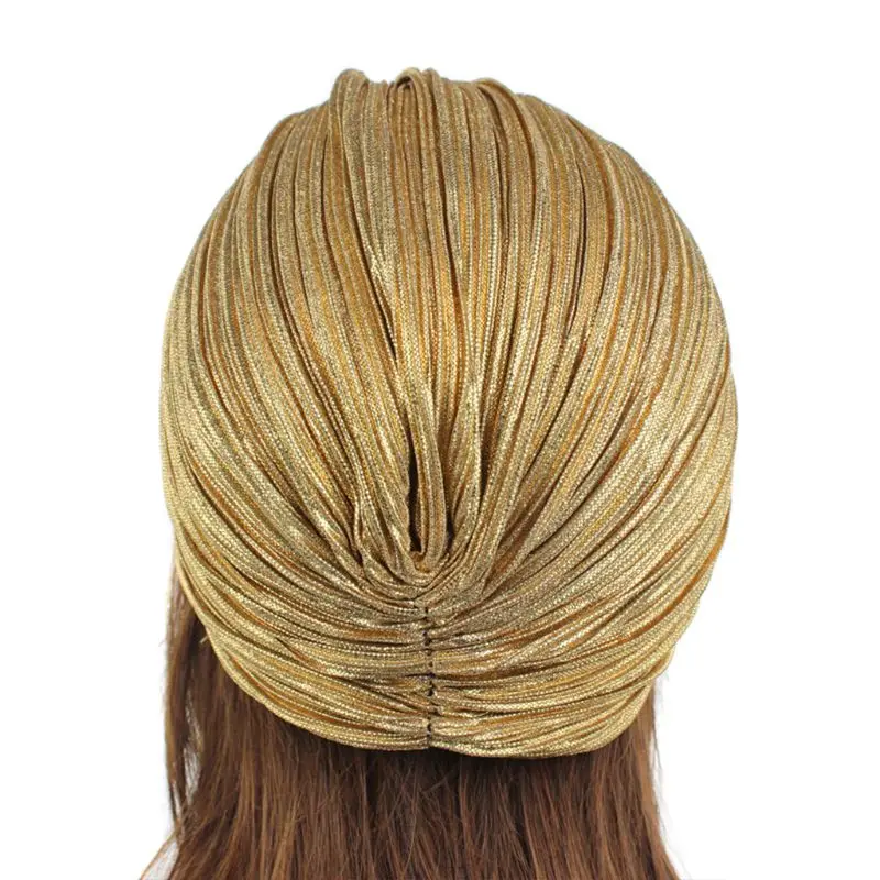 Women Indian Turban Hat Head Wrap Pleated Soft Velvet Hair Hijab Cap with Brooch