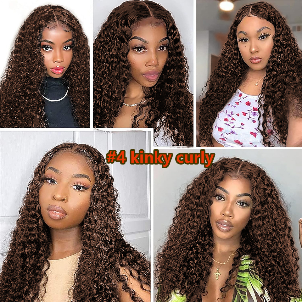 #4 Chocolate Brown Kinky Curly Clip Ins Human Hair Extensions 4C Full Head Brazilian Natural Black Color Hair 120G/Set For Women