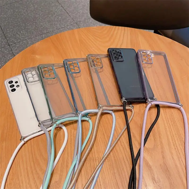 Redmi12 Luxury Plating Transparent Necklace Crossbody Lanyard Case For Xiaomi Redmi Note 12 11 Pro 5G 4G Note12 S 11S 10S 12pro