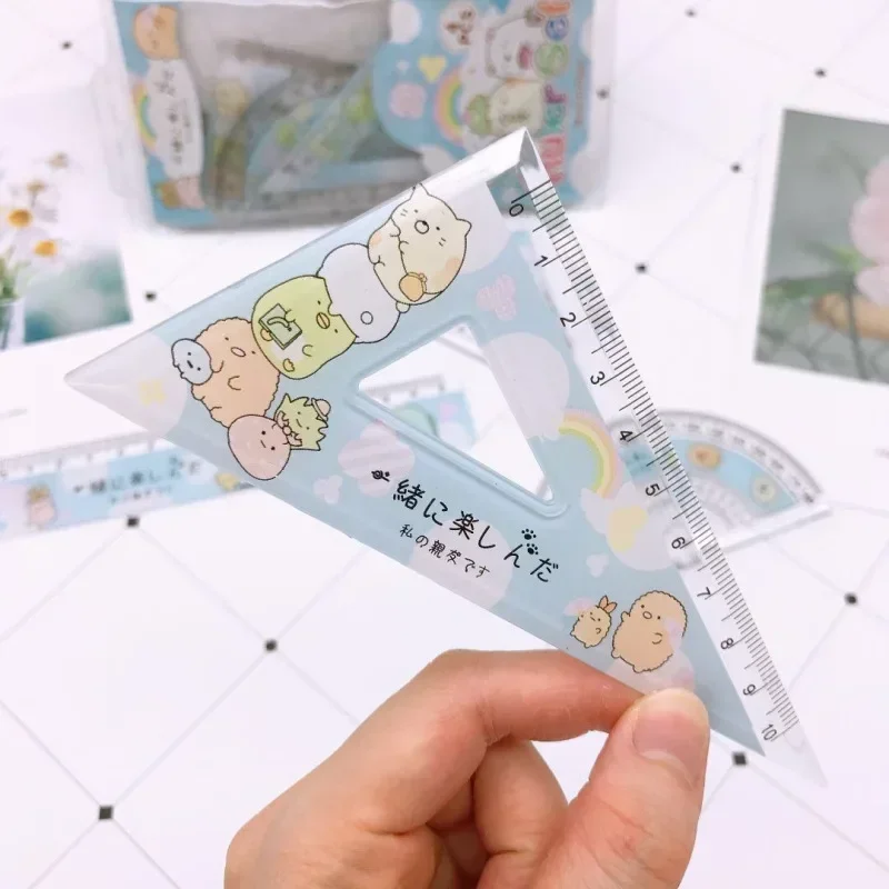 4pcs Straight Triangle Ruler Protractor Kawaii Drawing Painting Tool Rulers Drafting Supplies Korean Stationery School Office