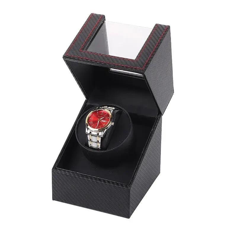 Automatic Single Watch Winder in Black Crocodile Pattern Leather with Japanese Quiet Motor AC Adapter Or Battery Powere