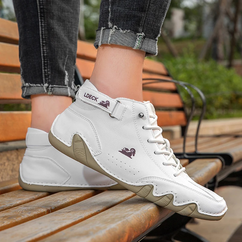 Sneakers Men Boots Lace-Up Casual Shoes for Men 2023 Spring High Outdoor Light Genuine Leather Soft Flat Boots Zapatillas Hombre