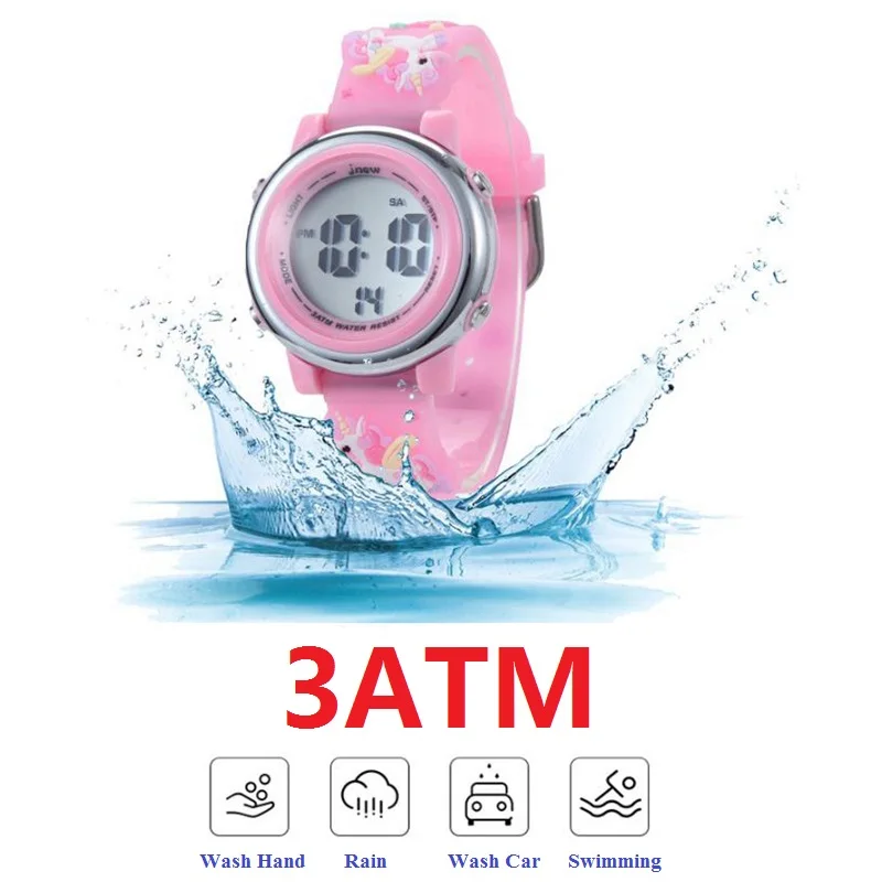 Beautiful Cute 3D Heart Rainbow Unicorn Girls Kids Children Silicone Waterproof Digital Sport Alarm Luminous Gifts Watches Clock