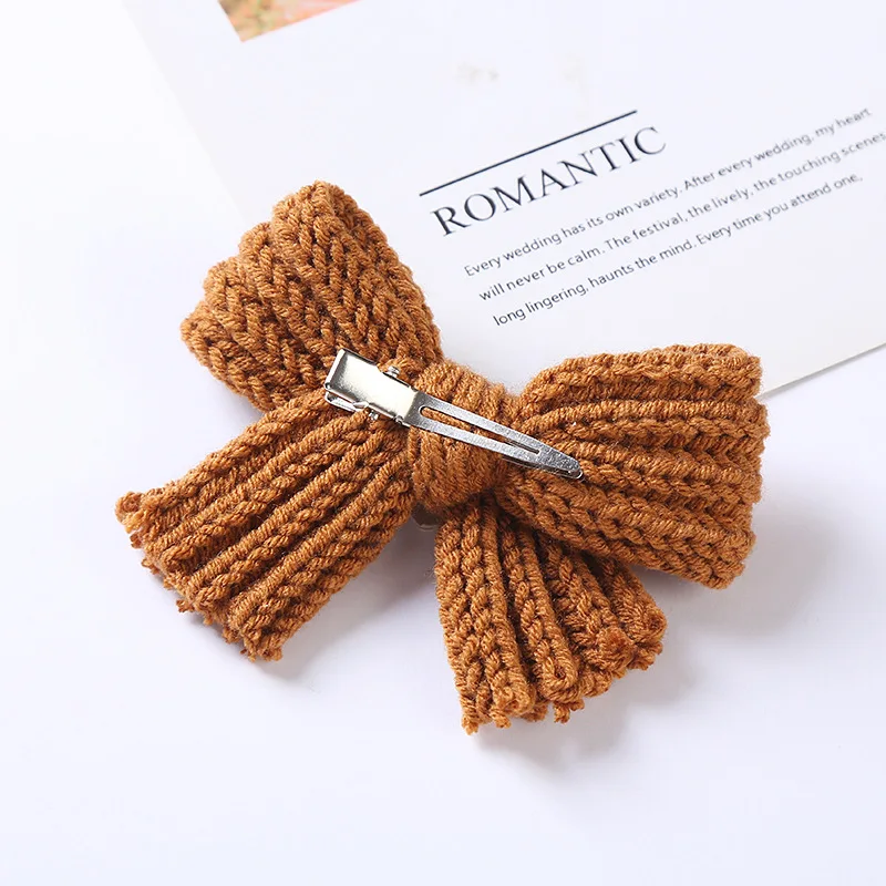 PC Wool Knitted Solid Color Bow Knot Hair Clips For Baby Girls Barrettes Hairpins Kids Clip Accessories 5