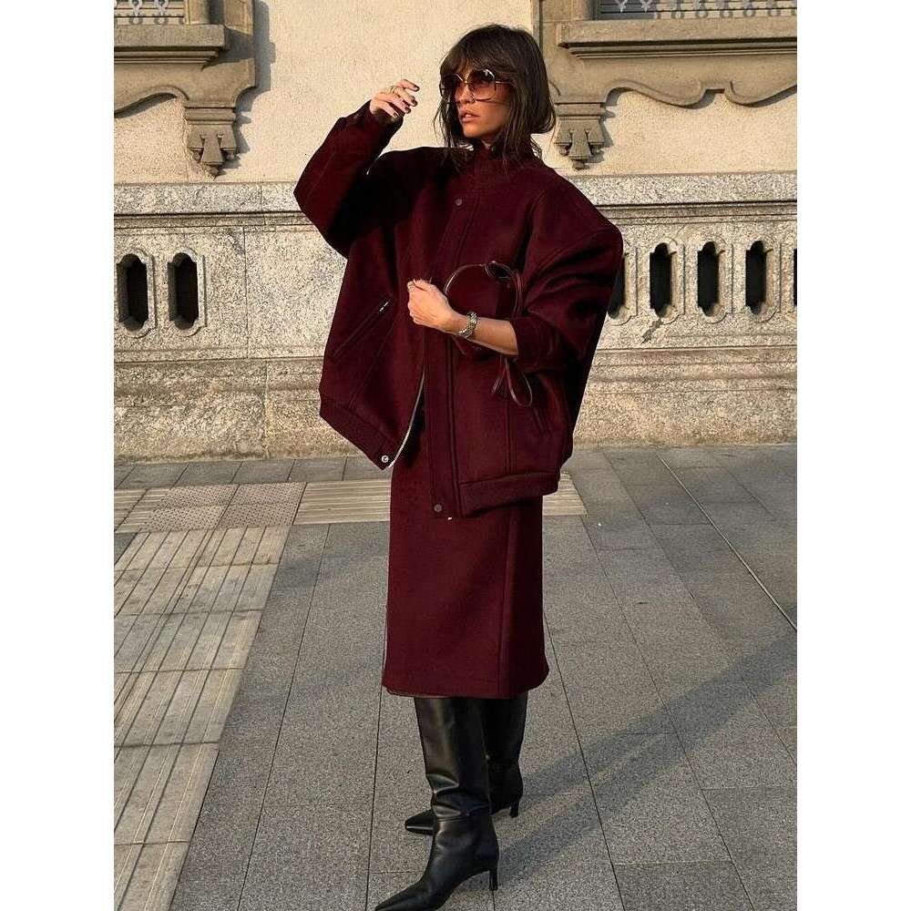 Round Neck Zipper Jersey Loose Casual Commute Woolen Baseball Uniform Pilot Jacket Top Autumn Winter New Women's Coat