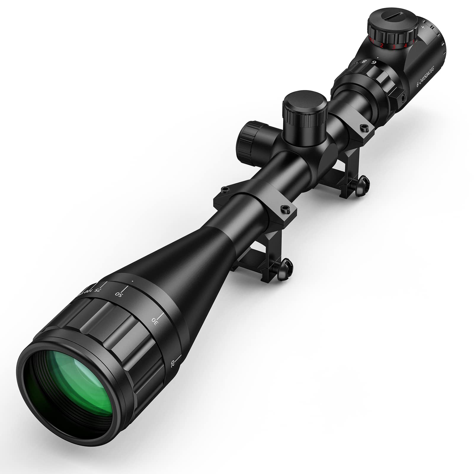 Rifle Scope 6-24x50 AOE Green Film Multi-coated Lens Red and Green Illuminated with Free 20MM Mount Hunting AO adjustmen