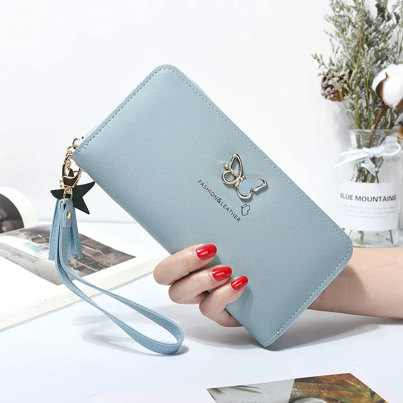 New Designer Fashion Butterfly Women's Wallet Wrist Handle Phone Case Long Money Bag Handbag Women's Wallet Card Clip