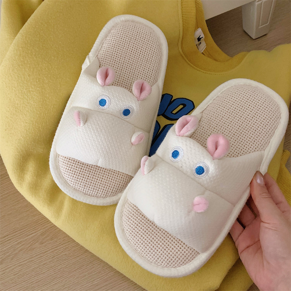 Casual fluffy slippers Ladies home flats Creative Cute Hippo linen girls Fashion Winter slippers House warm shoes