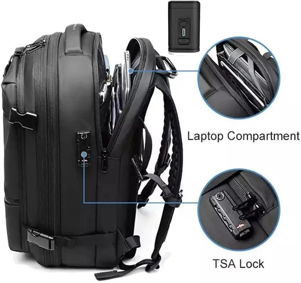 Airback vacuum compression backpack with vacuum pump 60L expandable travel backpack suitable for men women and airline approved business bags 241031