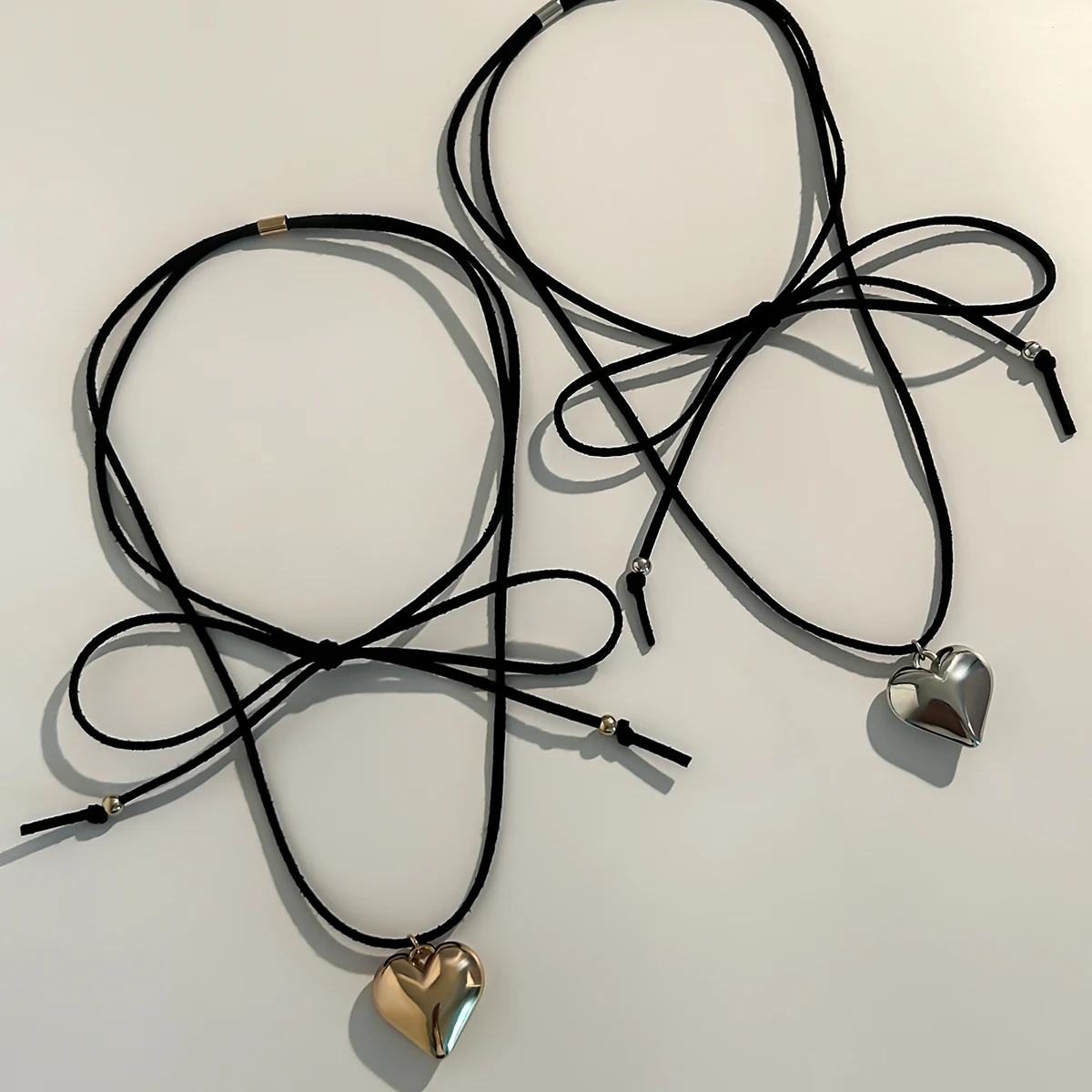 Creative Sweet Cool Love Heart Pendant Necklace for Women Wedding Goth Knotted Bowknot Adjustable Chain Y2K Jewelry Accessories