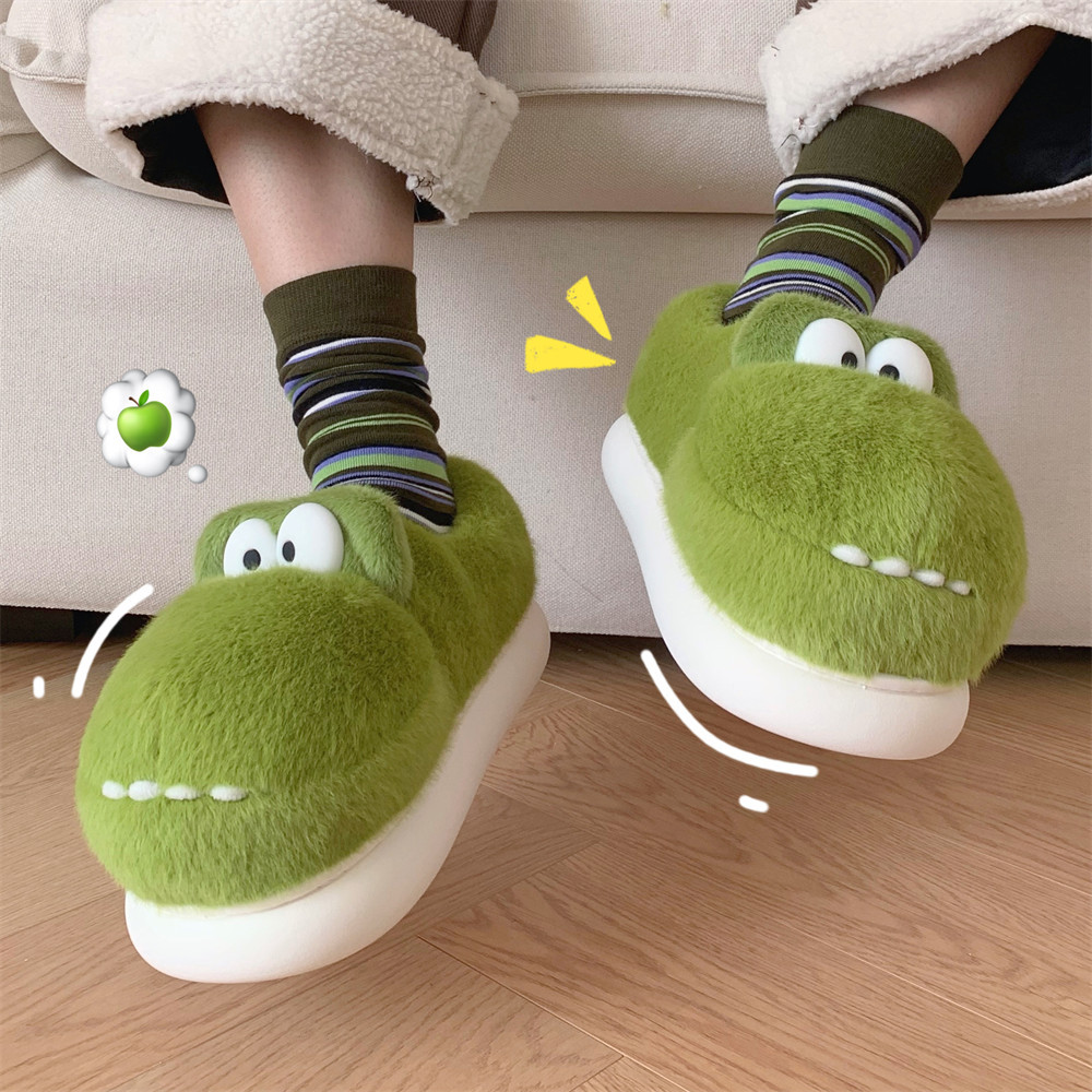 Slipper Fluffy slipper lady plush cartoon crocodile winter sweet home fashion girl home casual fashion platform shoes indoor cotton slippers
