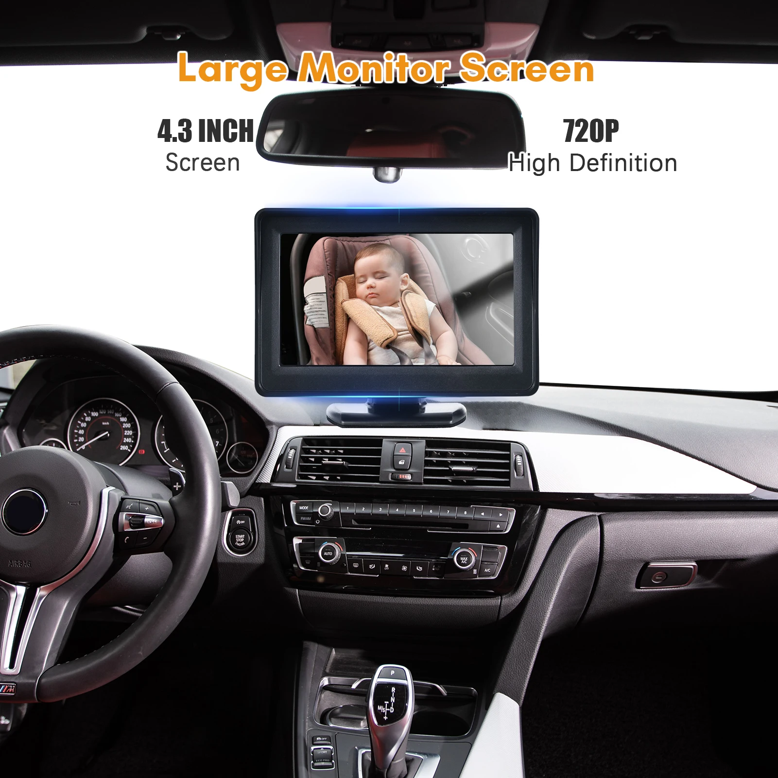 Baby Car Monitor 720P Monitor Camera for Baby Rear Facing Seat 4.3 Inch Car Seat Mirror Display 150° Wide View Night Vision