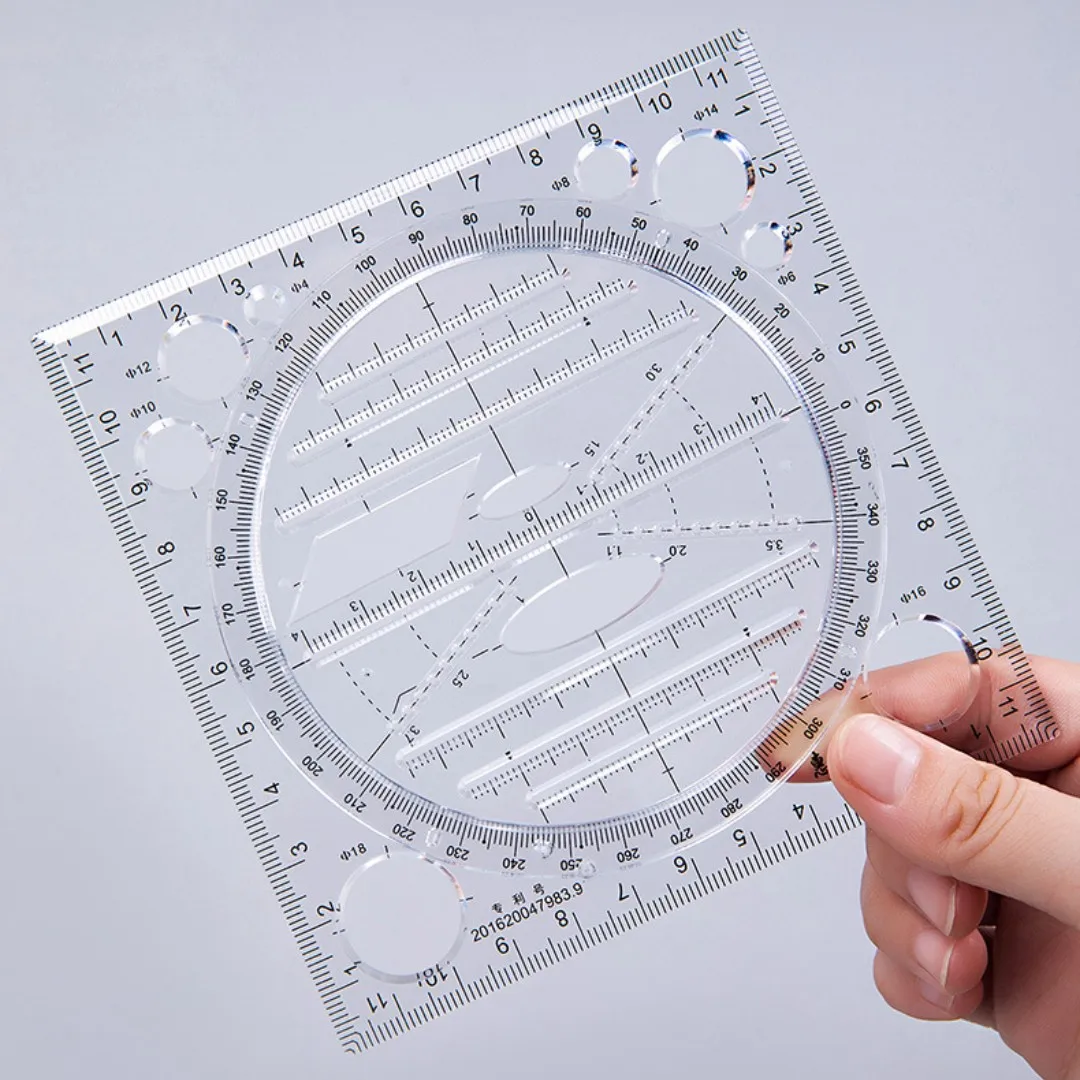 Multifunctional Universal Ruler Rotatable Drawing Template Art Design Geometry Ruler Drafting Measuring Tools Stationery Gifts