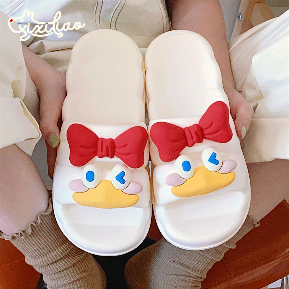 Soft soled home summer slippers for women cartoon slippers Ugly cute ducklings Sweet bow Indoor street sandals for girls slippers