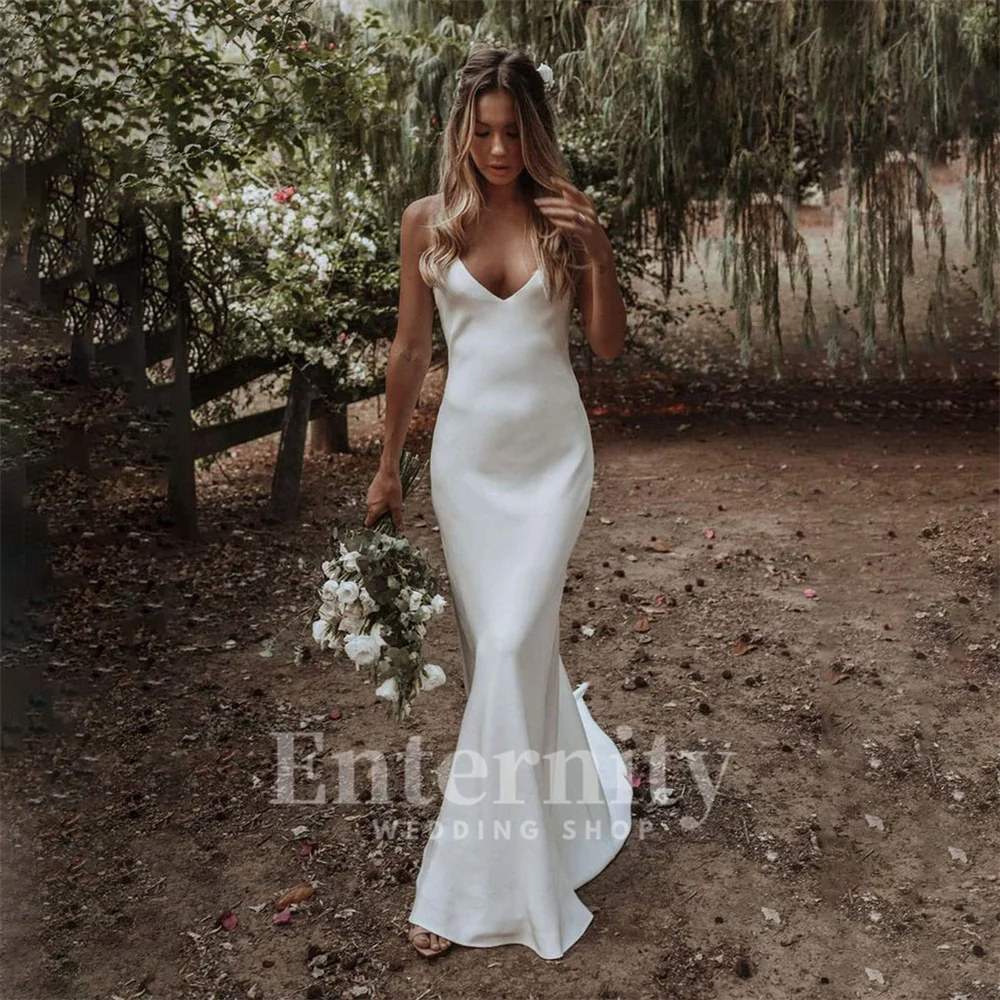Elegant Mermaid Wedding Dresses Spaghetti Straps Sweetheart Neck Beach Womens Dresses Satin new Bride 2025 Dresses Vestidos Para Mujer