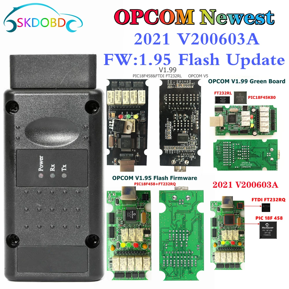 OPCOM V5 200603a 2021 for Opel OP-COM 1.70 V1.95 Flash Firmware Update Car Diagnostic Tool with Pic18F458 FTDI FT232RQ Chip
