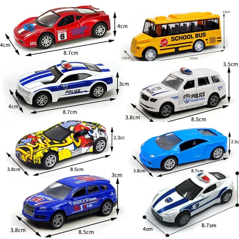 4Pcs Set Todder Car Toy Multi-Style Police School Bus Taxiing Alloy Mini Car Model Kids Pocket Small Durable Car Toys for Kids