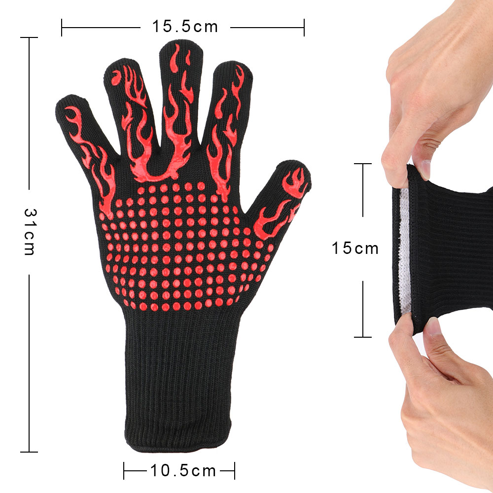 Fireproof Mitts Flame Retardant 300-500 Centigrade Microwave Oven Extreme Heat Resistant Non-slip BBQ Fire Gloves