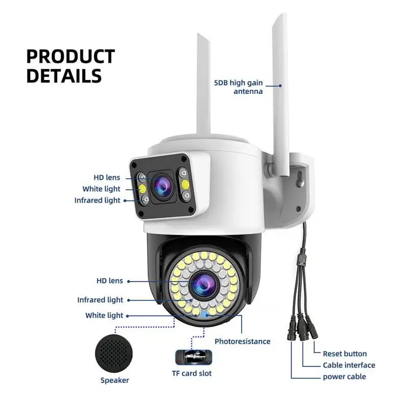 4MP Dual Lens WIFI IP Camera HD Dual Screen PTZ Camera AI Auto Tracking Security CCTV Camera Video Surveillance Yoosee APP