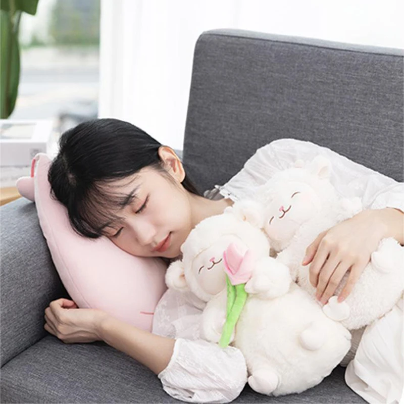 Super Soft Doll Sweet Sheep Hold Tulip Flower Plush Doll Soft Stuffed Lamb With Tulip Plushie Toy Cute Gift For Kid