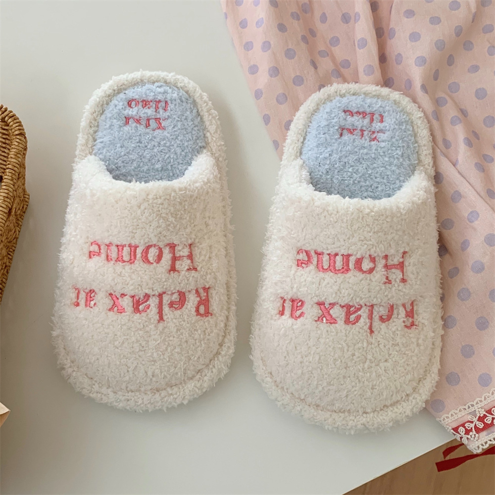 Simple creative letters Flat cotton slippers for Women Girls Ladies Fall/Winter Warm fur slide Furry plush mule Luxury women's shoes Flat slipper
