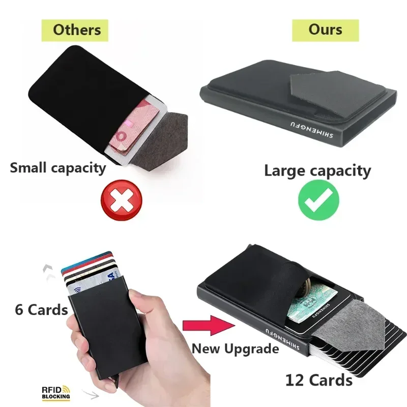 Slim with Aluminum Wallet Elasticity Back Pouch ID Credit Card Holder Mini RFID Wallet Automatic Pop Up Bank Card Case Men Purse smile