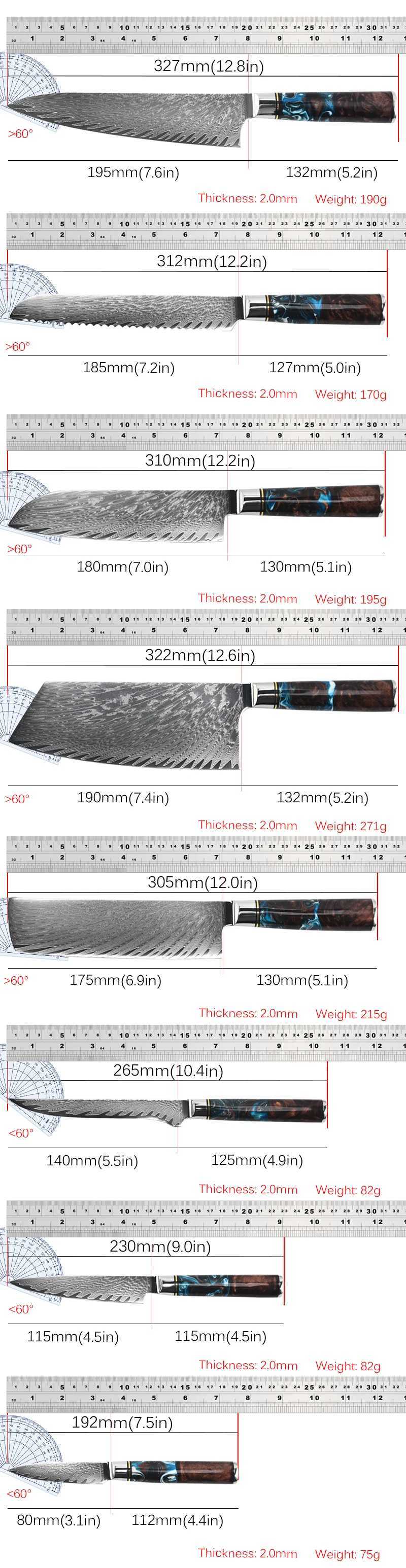 Professional Chef Knife Set Damascus Steel Chopper Universal Kitchen Knife Bread Slicer X241102