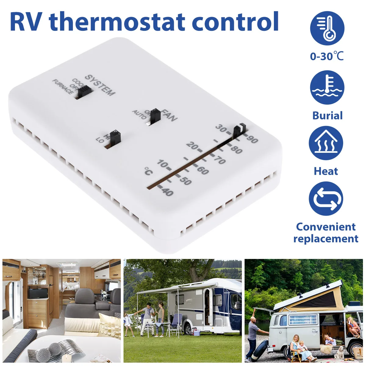 Replacement Thermostat Kit with Screws and 2 Rubber Particles for Heat Cool Camper RV