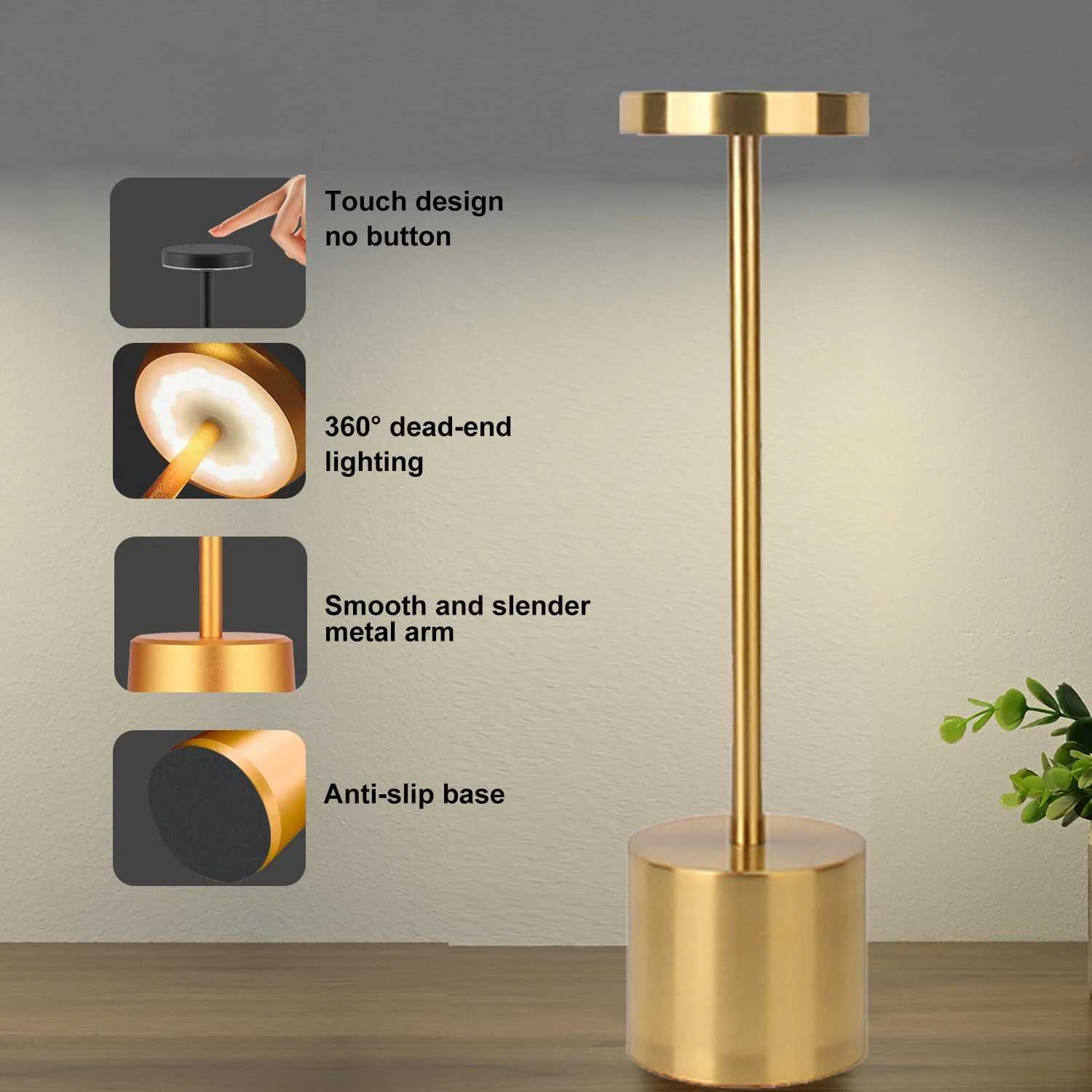 Simple LED Rechargeable Touch Metal Table Lamp Three Colors Bedside Cordless Desk Lamp Bar Outdoor Decoration Led Night LightLX241102
