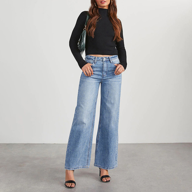 jeans womens Womens Jean Button High Trousers Pocket Waist Elastic Pants Denim Hole Loose Jogging Women For Work Casual fold slim fas